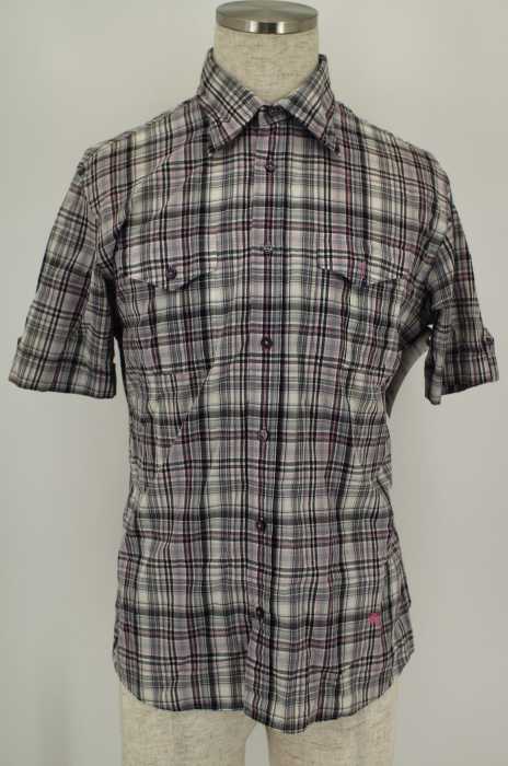 BURBERRY BLACK LABEL (バーバリーブラックレーベル) ワイヤーネックチェックボタンシャツ メンズ トップス