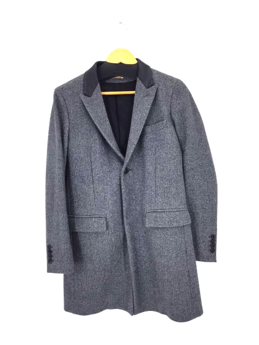 5351 POUR LES HOMMES(ゴーサンゴーイチプールオム) レザー切替 ウールヘリンボーンチェスターコート メンズ アウター