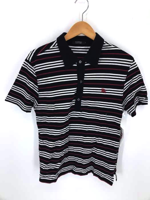 BURBERRY BLACK LABEL（バーバリーブラックレーベル） ボーダー ブランドロゴ刺繍入り半袖ポロシャツ レディース トップス