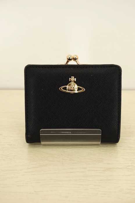 ヴィヴィアンウエストウッド 二つ折り財布 がま口 オーブ レザー 黒 ヴィヴィアンウエストウッド Vivienne Westwood ガマ口 二つ折り財布