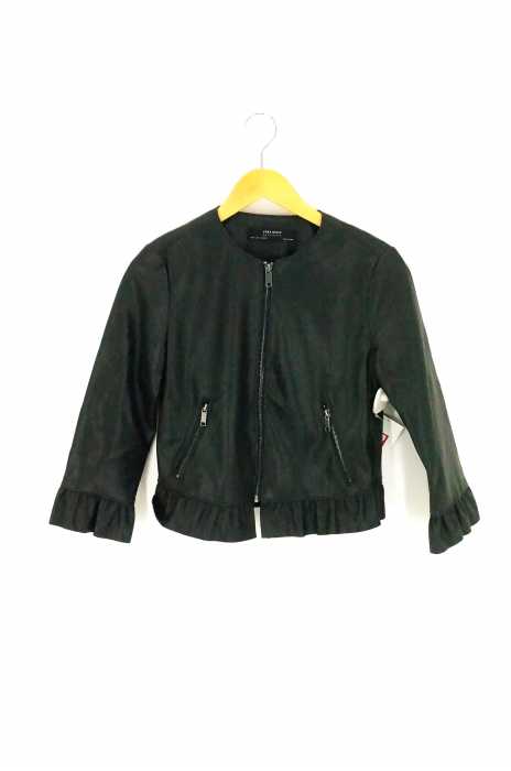 ZARA BASIC （ザラベーシック） フリル ノーカラーレザージャケット レディース アウター