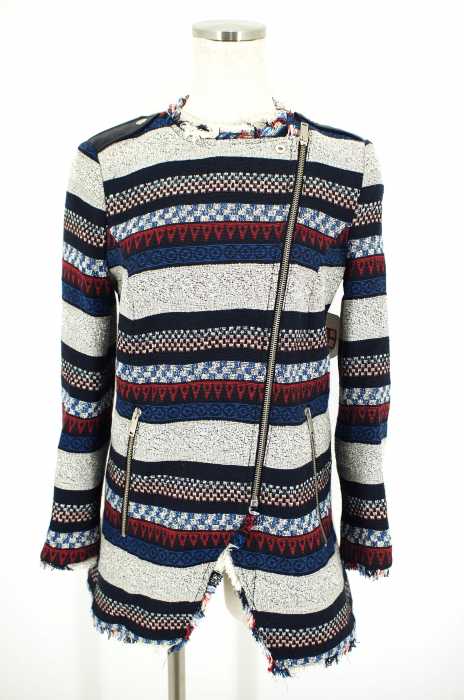 ZARA TRF (ザラティーアールエフ) フェイクレザー切替総柄ライダースジャケット レディース アウター