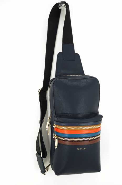 Paul Smith （ポールスミス） フロントWジップマルチカラーストライプ ボディーバッグ ワンショルダーバッグ メンズ バッグ