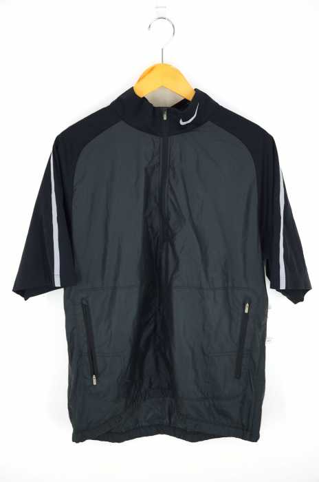 NIKE GOLF　ナイロンアノラック Vネック 半袖シャツ 黒　ナイキ　ゴルフ NIKE GOLF ナイキゴルフ ハーフジップ 半袖 シャツ S