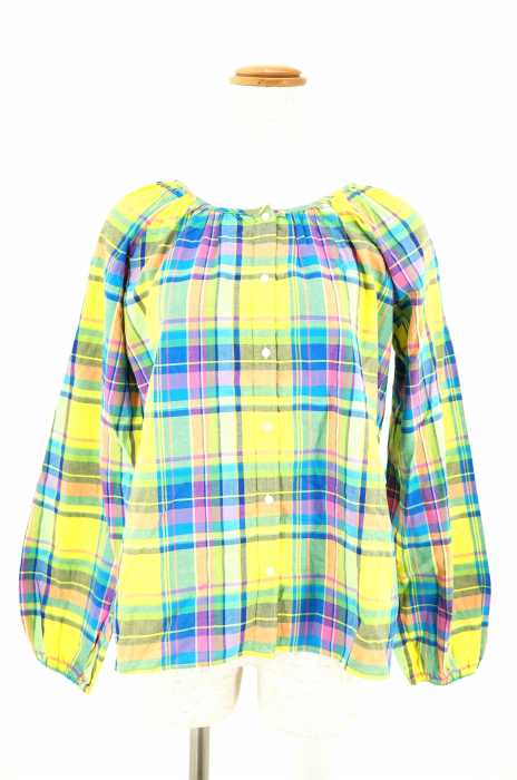 RALPH LAUREN （ラルフローレン） チェック柄ノーカラーシャツ　ブラウス レディース トップス