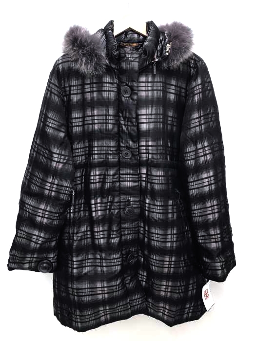 BALMAIN（バルマン） ファー付きチェック柄シルクダウンコート レディース アウター