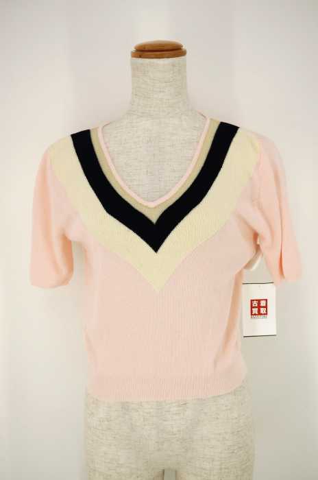 Lily Brown （リリーブラウン） 16SS Vネック配色半袖ニットトップス レディース トップス