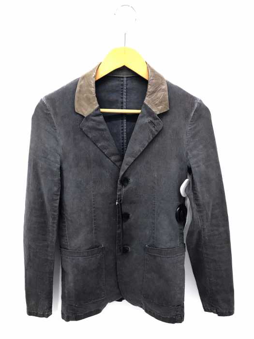 ISAMU KATAYAMA BACKLASH（イサムカタヤマバックラッシュ） 15SS 牛革カラー切替リネンテーラードジャケット メンズ アウター