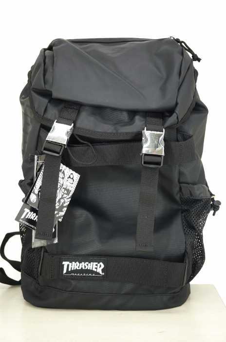 THRASHER（スラッシャー） BOARD BACKPACK ブラックフレイムロゴリュック メンズ バッグ