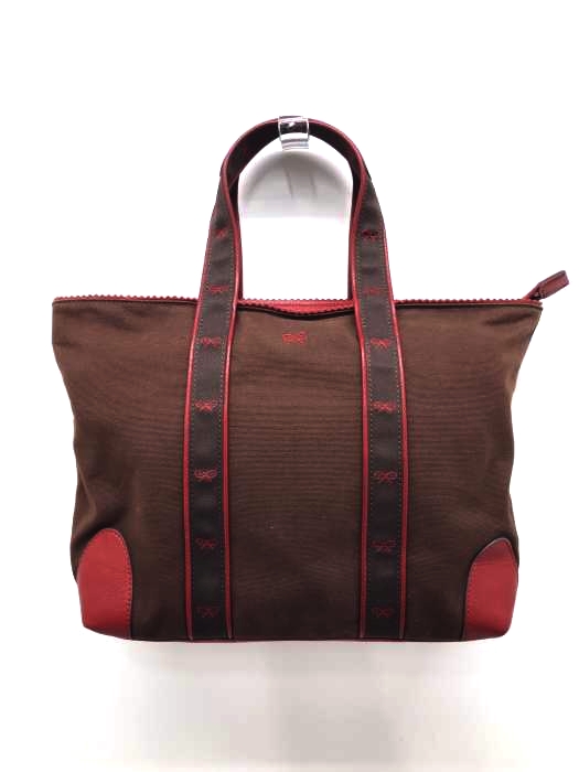 ANYA HINDMARCH(アニヤハインドマーチ) レザー切替ロゴ刺繍キャンバスハンドバッグ レディース バッグ
