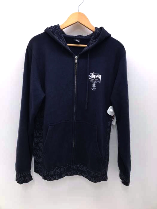 Stussy(ステューシー) ワールドツアー ロゴプリント ジップアップパーカー メンズ トップス
