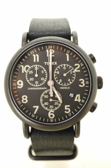 TIMEX （タイメックス） ウィークエンダー  クロノグラフ ブラックダイアル ブラックレザーストラップ メンズ 腕時計