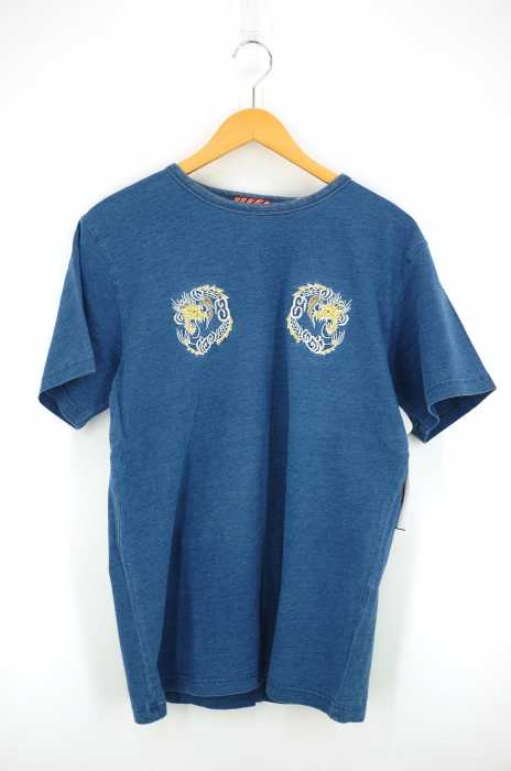 HOUSTON（ヒューストン） インディゴ染め 刺繍クルーネックTシャツ メンズ トップス
