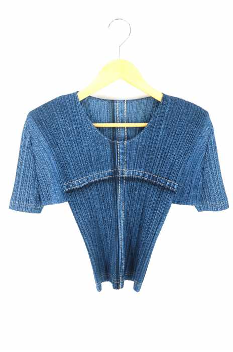 PLEATS PLEASE ISSEY MIYAKE（プリーツプリーズイッセイミヤケ） 転写デニムプリント プリーツ トップス レディース トップス