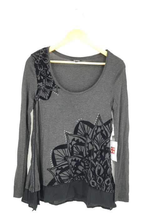 Desigual (デシグアル) ラインストーン装飾Uネックトップス カットソー レディース トップス