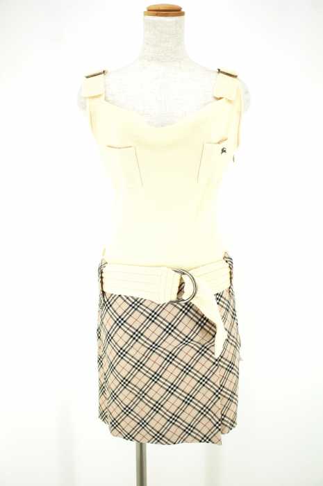 BURBERRY BLUE LABEL (バーバリーブルーレーベル) ニット切替チェックノースリーブワンピース レディース トップス