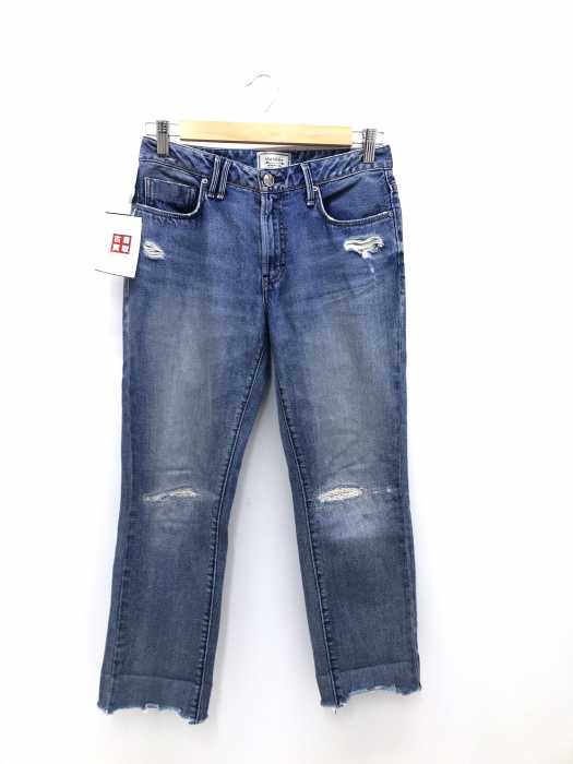 moname(モナーム) 裾カットオフ ダメージ加工デニムパンツ レディース パンツ