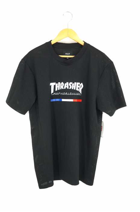 HUF×THRASHER (ハフ スラッシャー) クルーネックメッシュ半袖Tシャツ メンズ トップス
