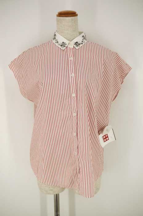 UNITED ARROWS green label relaxing (ユナイテッドアローズグリーンレーベルリラクシング) 襟ビジュー付ストライプ柄コットンシャツ レディース トップス