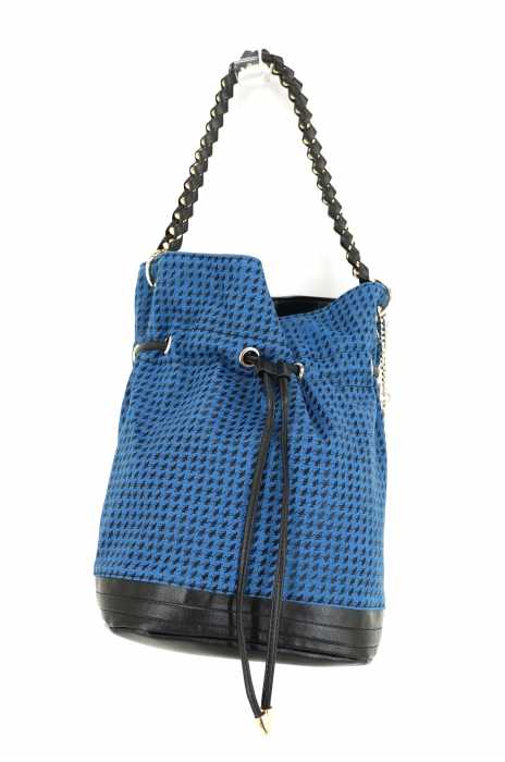 wHAtcHa MaCaLLit（ワチャ マコリ） レザー切替千鳥格子柄ショルダーバッグ  ドラムバッグ レディース バッグ