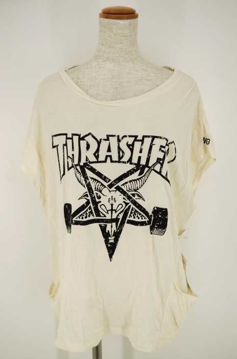 E hyphen world gallery×THRASHER （イーハイフンワールドギャラリースラッシャー） ビックシルエットプリントTシャツ レディース トップス
