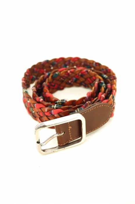 Paul Smith （ポールスミス） レザー×タータンチェックキャンバス 編み込みレザーベルト メンズ ファッション雑貨