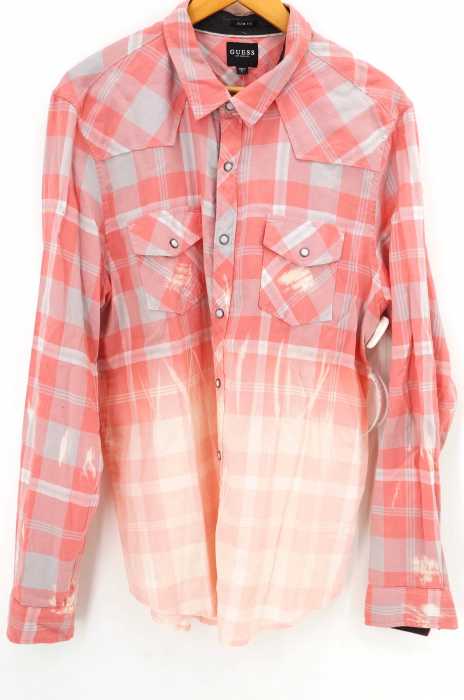 GUESS（ゲス） BLEACHED PLAID SHIRT メンズ トップス