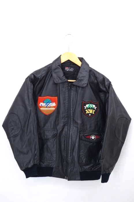 USED古着（ユーズドフルギ） ワッペン装飾レザーフライトジャケット レディース アウター