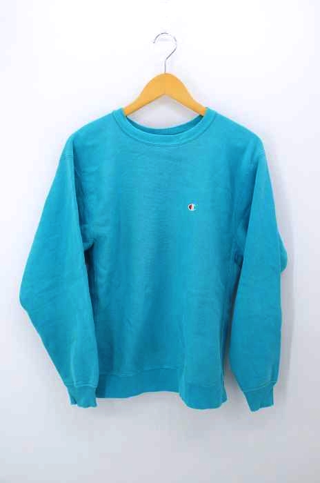 Champion（チャンピオン） 90S USA製 REVERSE WEAVE 刺繍タグ 目あり エメラルドブルー クルーネックスウェット メンズ トップス