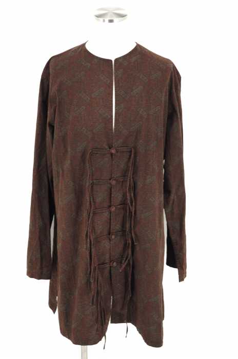Yohji Yamamoto POUR HOMME (ヨウジヤマモトプールオム) LOOK1 総柄チャイナボタンフリンジノーカラーロングシャツ メンズ アウター