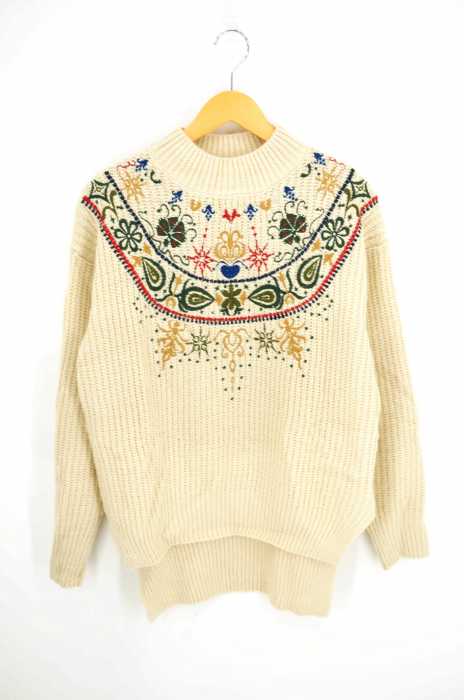 SELECT MOCA （セレクトモカ） リブプチハイネックカラー刺繍ざっくり編みサイドスリット後ろ長めイレギュラーヘム長袖ニット レディース トップス