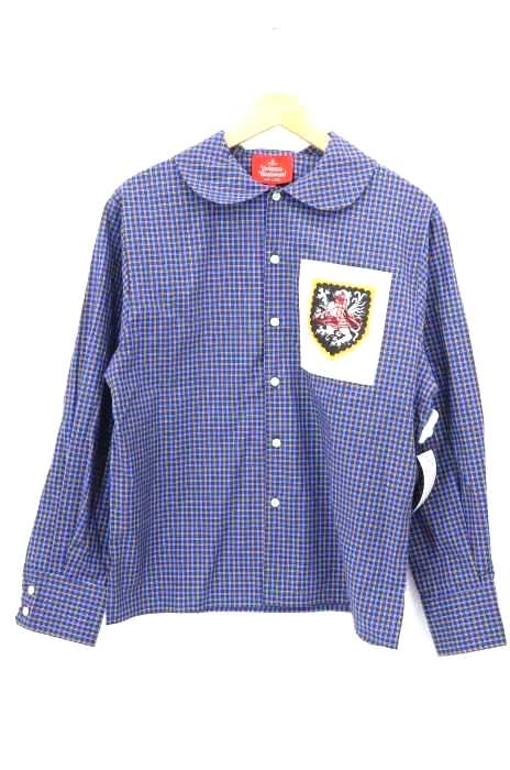 Vivienne Westwood RED LABEL（ヴィヴィアンウエストウッドレッドレーベル） オーブワッペンポケットチェック柄丸襟長袖シャツ レディース トップス