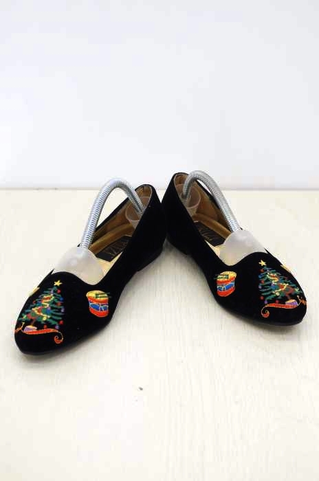 USED古着（ユーズドフルギ） デザイン刺繍ベロアフラットパンプス  