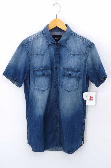 Nano Universe ナノユニバース サイドジップ 半袖 デニムシャツ メンズ トップス ブランド古着買取販売バズストア