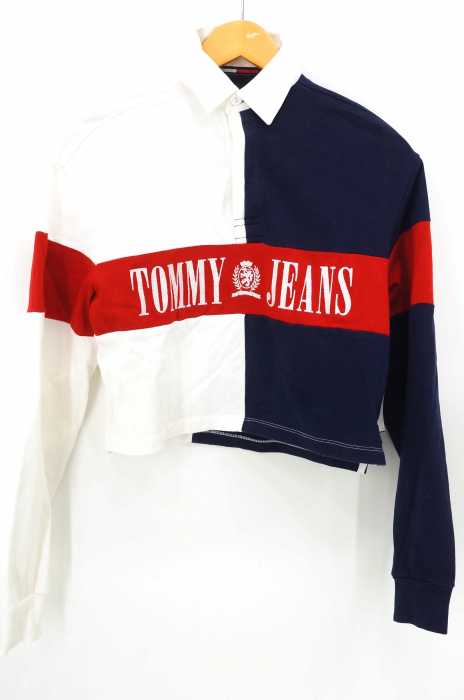 tommy jeans（トミージーンズ） ロゴ刺繍 ショート丈 ラガーシャツ レディース トップス