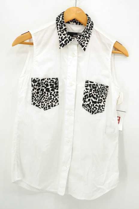 LOVE MOSCHINO(ラブモスキーノ) ノースリーブレオパード切替シャツブラウス レディース トップス
