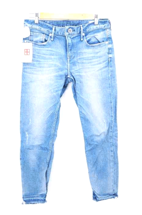 upper hights アッパーハイツ THE THIN ストレッチ デニムパンツ 23 クロップド アンクル 加工 ジーンズ インディゴ ブルー 青 185017
