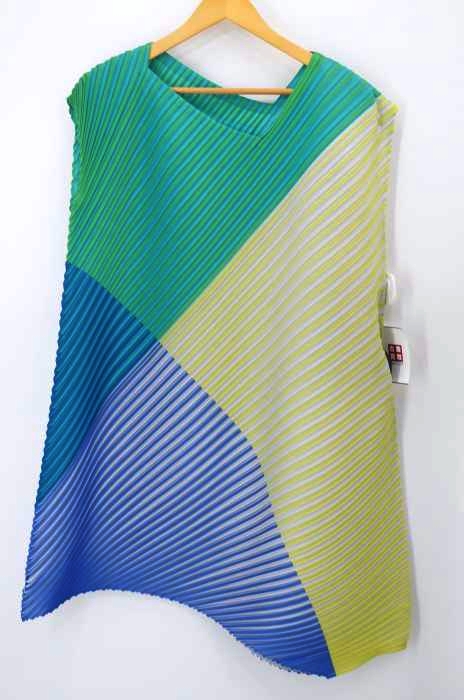 PLEATS PLEASE ISSEY MIYAKE（プリーツプリーズイッセイミヤケ） マルチカラー プリーツ加工 ノースリーブ変形チュニックワンピース レディース ワンピース