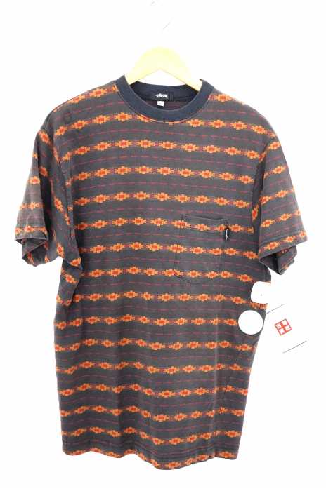 80s oldstussy 総柄tシャツ オールドステューシー　黒タグ Oldstussy 黒タグ$柄ビンテージ