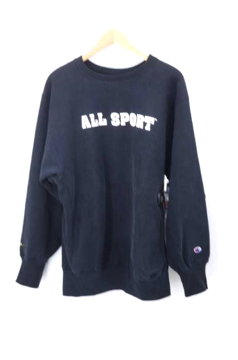 Champion（チャンピオン） 90S USA製 刺繍タグ REVERSE WEAVE ALL SPORT ブラックボディ ラバープリントスウェット メンズ トップス