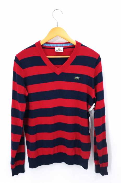 LACOSTE (ラコステ) ボーダー Vネック コットンニット メンズ トップス