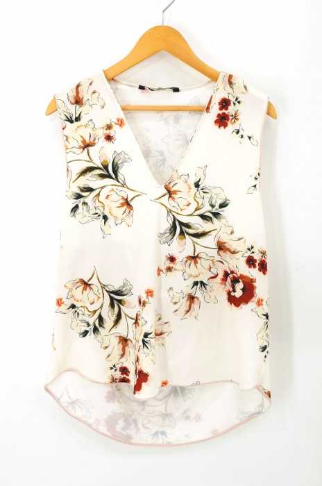 ZARA BASIC （ザラベーシック） Vネックバックドレープ花柄ブラウス レディース トップス
