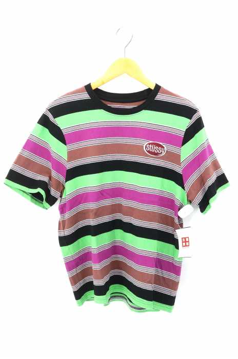 STUSSY （ステューシー） マルチカラー ボーダー柄クルーネックTシャツ メンズ トップス