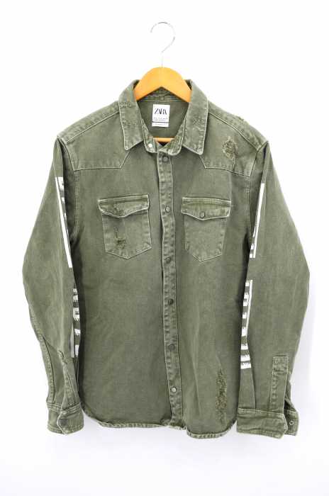 ZARA（ザラ） 袖プリントダメージ加工スナップボタンウエスタンシャツ メンズ トップス