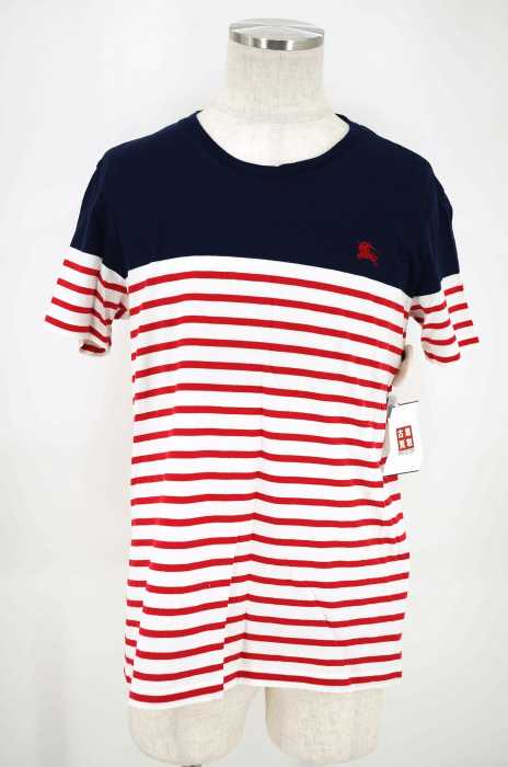 BURBERRY BLACK LABEL (バーバリーブラックレーベル) ロゴ刺繍ボーダー柄Tシャツ メンズ トップス