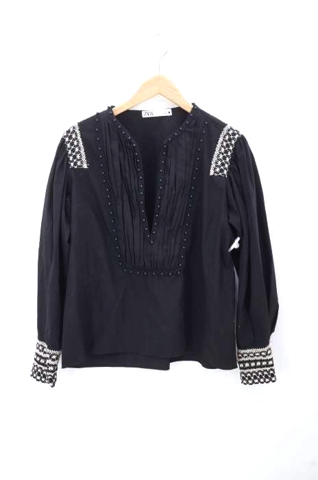 ZARA(ザラ) ビーズ装飾 スキッパーブラウス レディース トップス