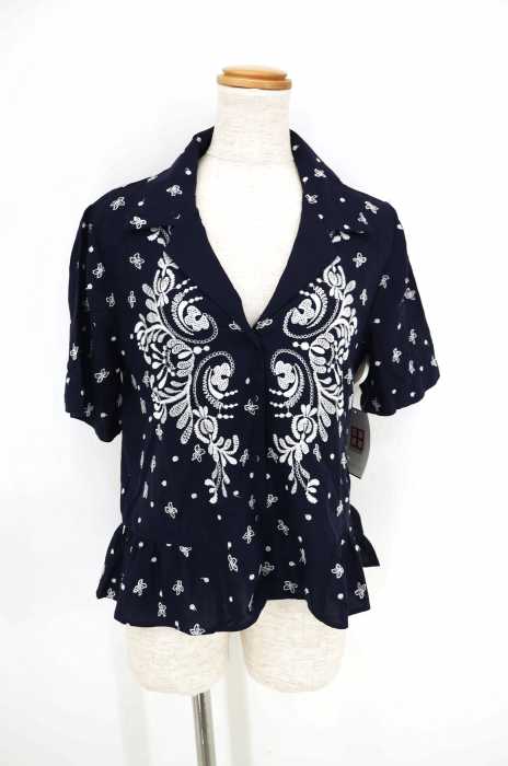 ZARA WOMAN （ザラ ウーマン） 刺繍オープンカラーシャツ レディース トップス