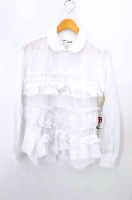 COMME des GARCONS COMME des GARCONS(コムデギャルソンコムデギャルソン) AD2019 フリル装飾ラウンドカラーコットンボタンシャツ レディース トップス