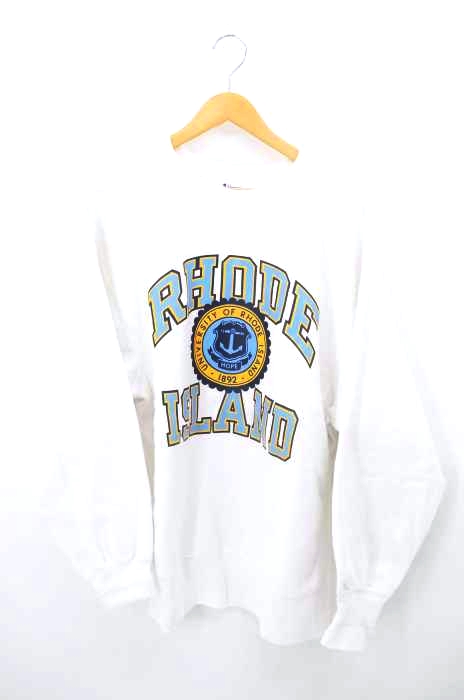 Champion（チャンピオン） 90S USA製 REVERSE WEAVE RHODE ISLAND ラバー3段カレッジプリントスウェット ホワイトボディ メンズ トップス