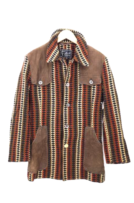 USED古着(ユーズドフルギ) printemps garment レザーパッチ ネイティブ柄ハンティングジャケット メンズ アウター
